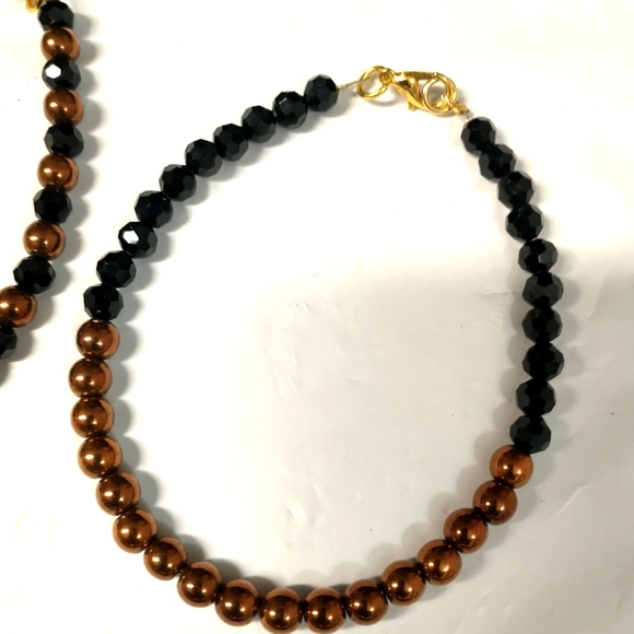 Handcrafted Black/Brown Natural Stones Beaded Unisex Bracelet 8" Length NWOT - Picture 4 of 4